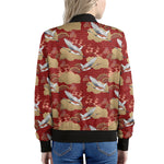 Crane Bird Kimono Pattern Print Women's Bomber Jacket