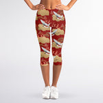 Crane Bird Kimono Pattern Print Women's Capri Leggings