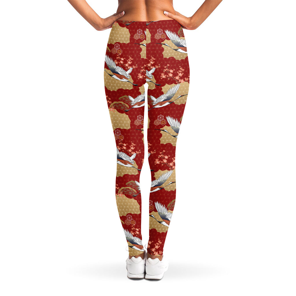 Crane Bird Kimono Pattern Print Women's Leggings