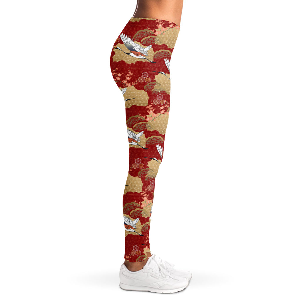 Crane Bird Kimono Pattern Print Women's Leggings