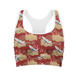 Crane Bird Kimono Pattern Print Women's Sports Bra