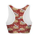 Crane Bird Kimono Pattern Print Women's Sports Bra