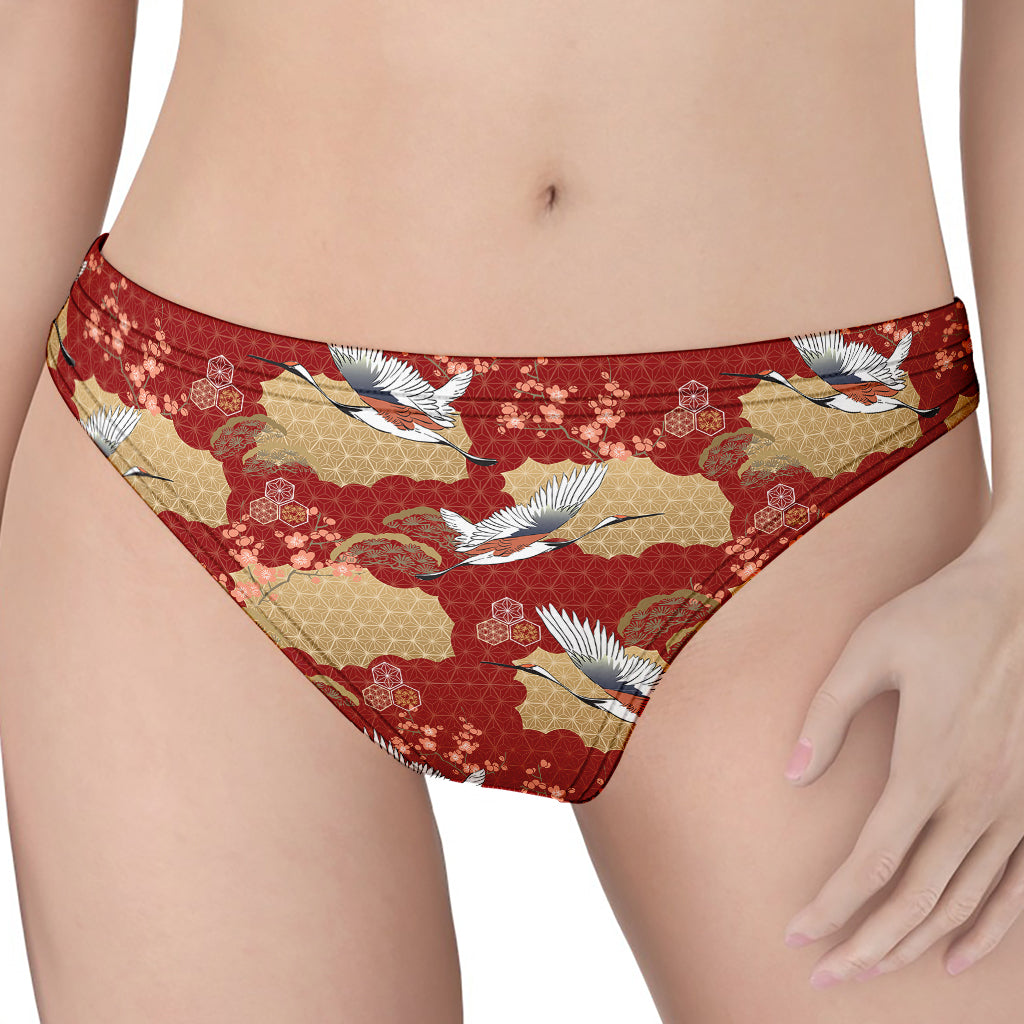 Crane Bird Kimono Pattern Print Women's Thong