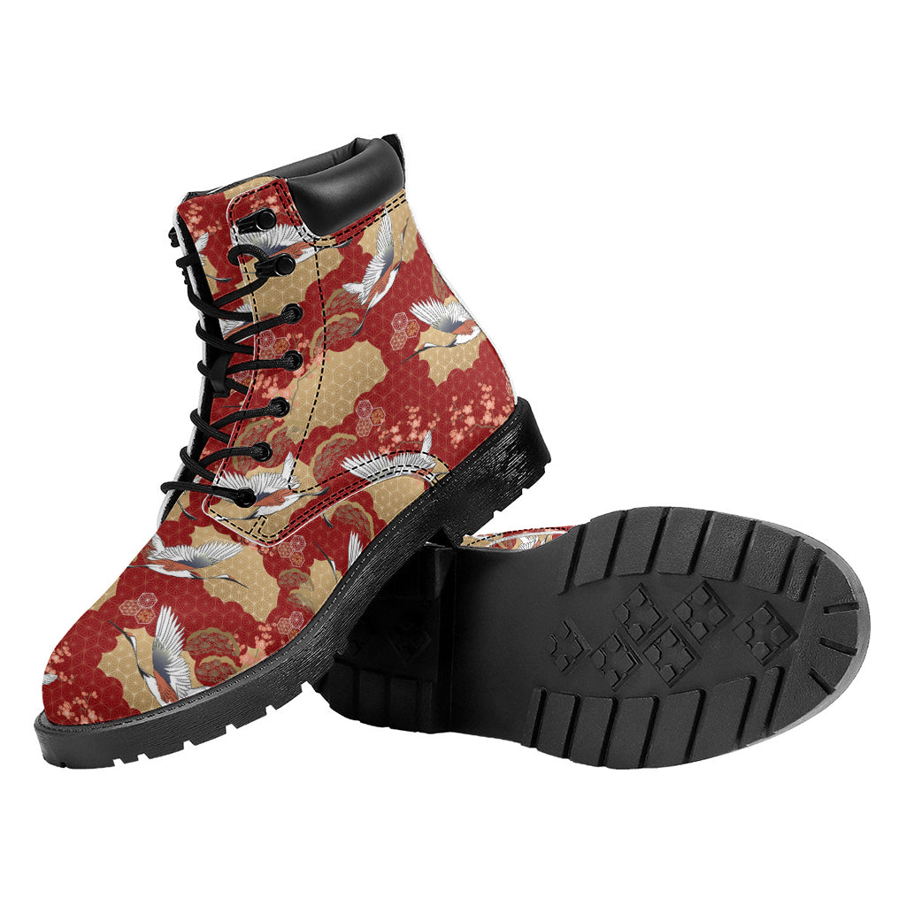 Crane Bird Kimono Pattern Print Work Boots