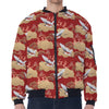 Crane Bird Kimono Pattern Print Zip Sleeve Bomber Jacket