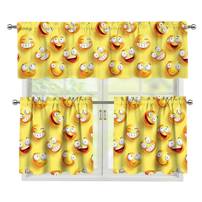Crazy Emoji Pattern Print 3 Piece Kitchen Curtains
