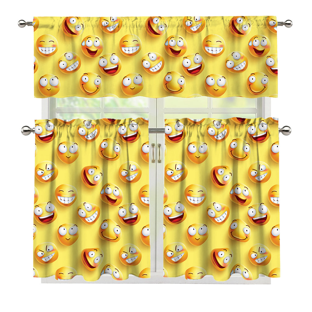 Crazy Emoji Pattern Print 3 Piece Kitchen Curtains