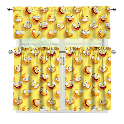 Crazy Emoji Pattern Print 3 Piece Kitchen Curtains