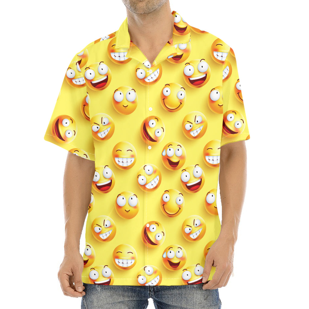 Crazy Emoji Pattern Print Aloha Shirt