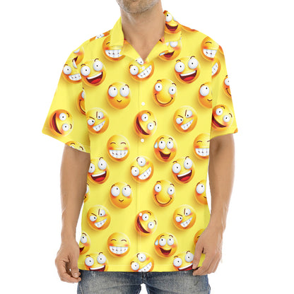 Crazy Emoji Pattern Print Aloha Shirt