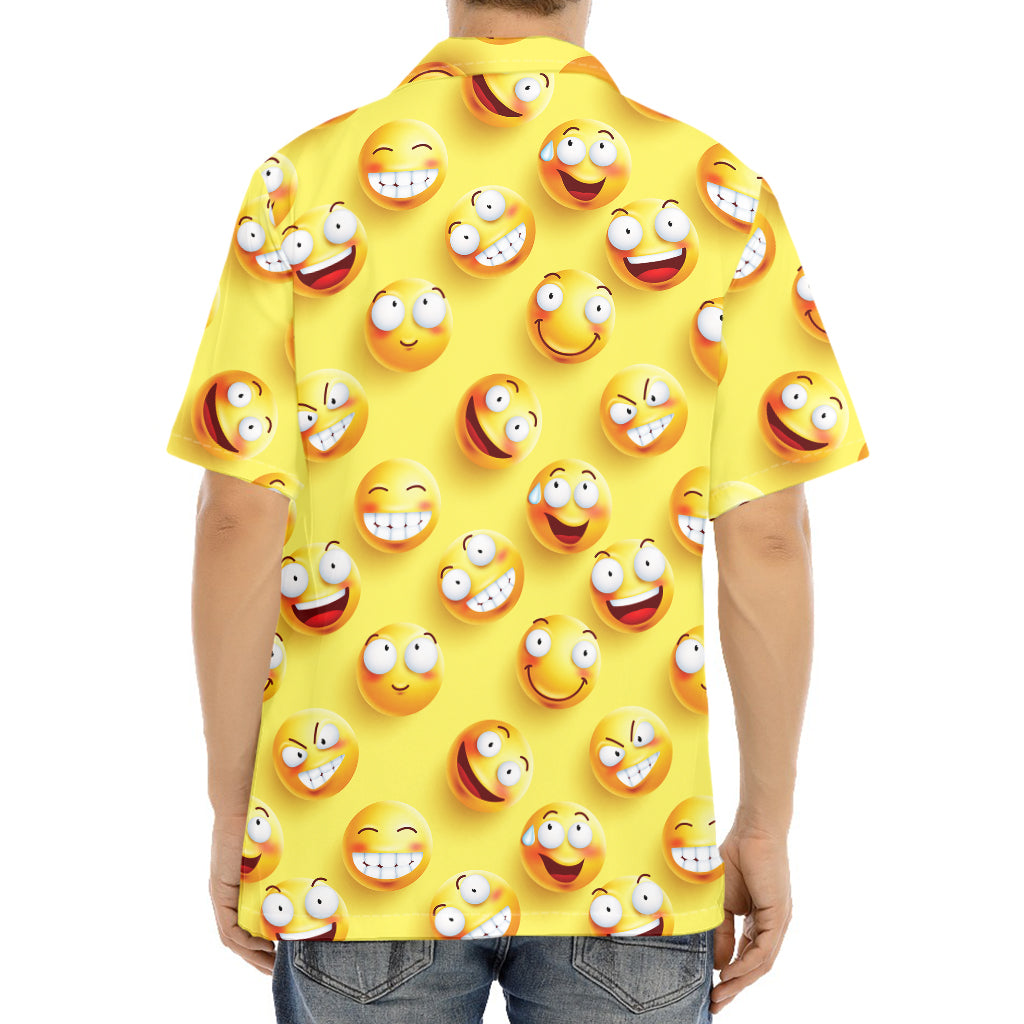 Crazy Emoji Pattern Print Aloha Shirt