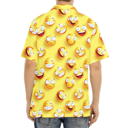 Crazy Emoji Pattern Print Aloha Shirt