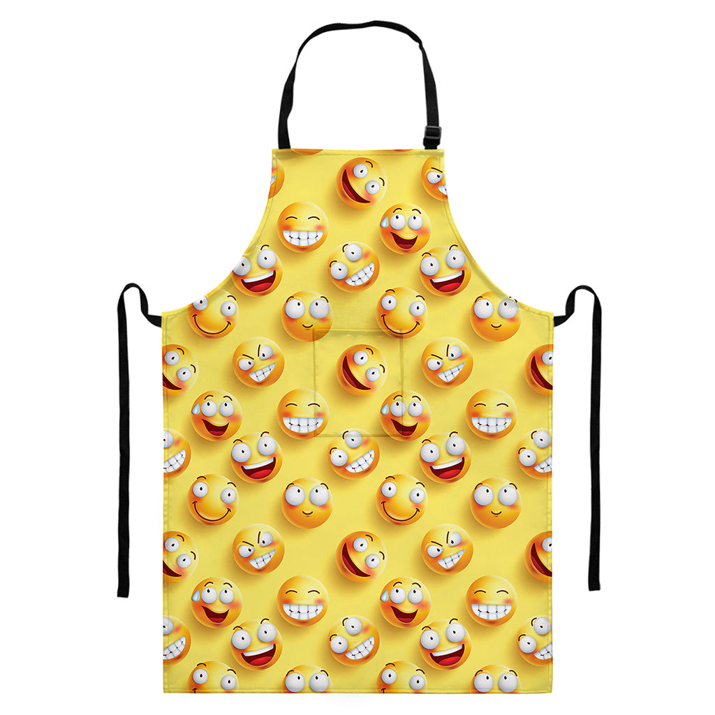 Crazy Emoji Pattern Print Bib Apron With Pocket