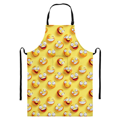 Crazy Emoji Pattern Print Bib Apron With Pocket