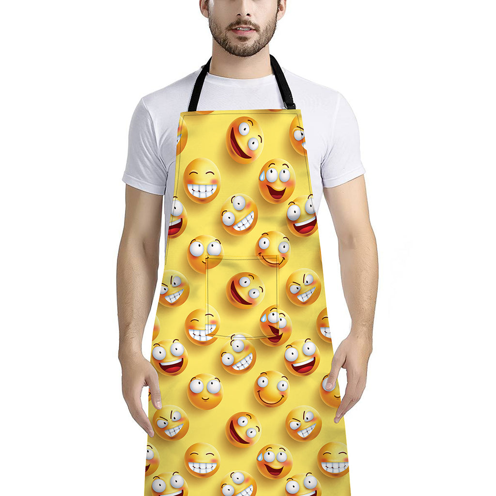 Crazy Emoji Pattern Print Bib Apron With Pocket