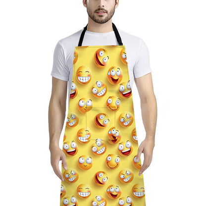 Crazy Emoji Pattern Print Bib Apron With Pocket
