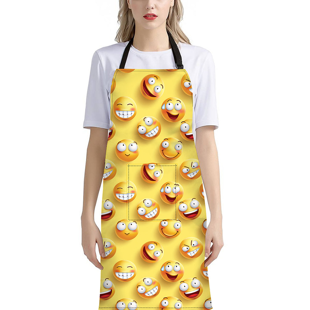 Crazy Emoji Pattern Print Bib Apron With Pocket