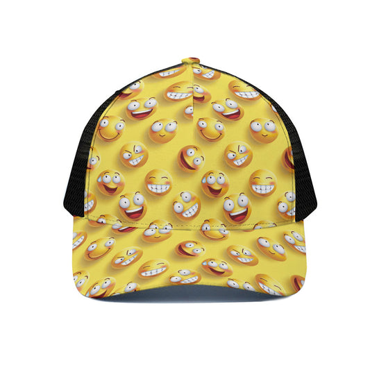 Crazy Emoji Pattern Print Black Mesh Trucker Cap