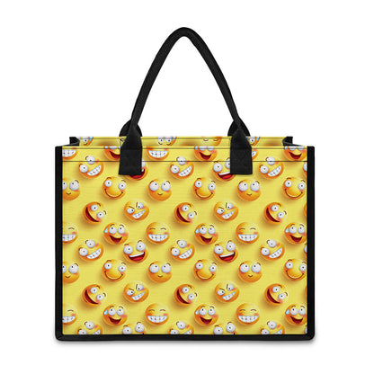 Crazy Emoji Pattern Print Canvas Tote Bag