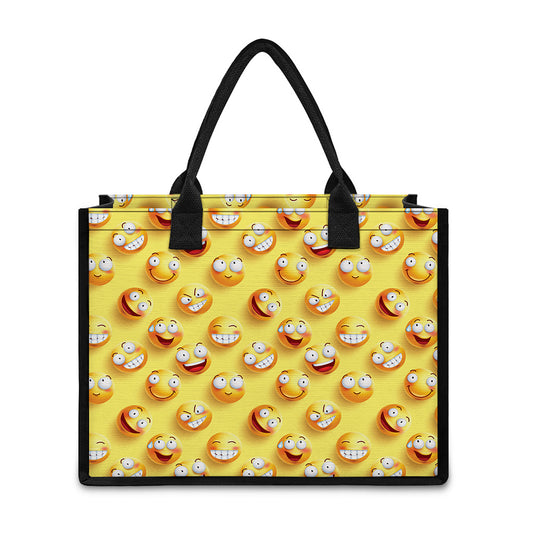 Crazy Emoji Pattern Print Canvas Tote Bag