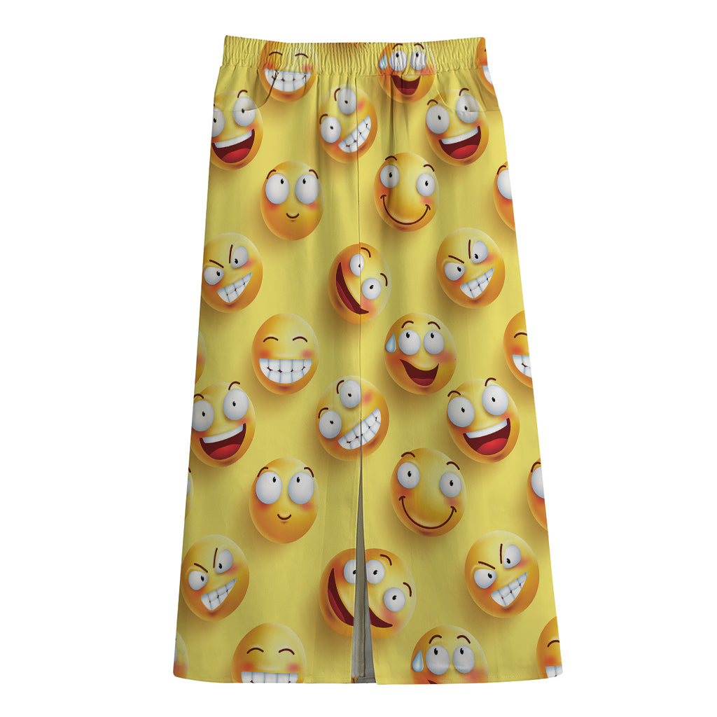 Crazy Emoji Pattern Print Cotton Front Slit Maxi Skirt