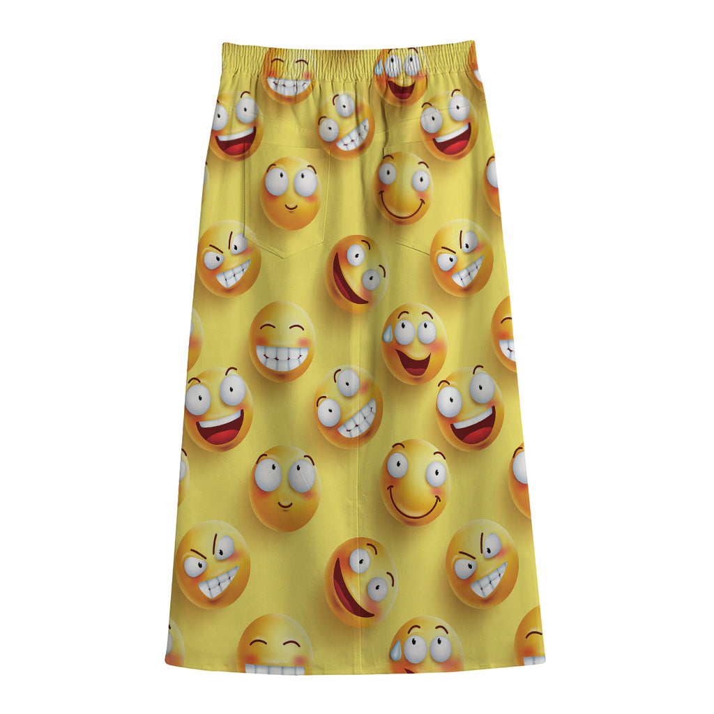 Crazy Emoji Pattern Print Cotton Front Slit Maxi Skirt