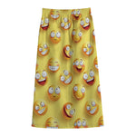 Crazy Emoji Pattern Print Cotton Front Slit Maxi Skirt