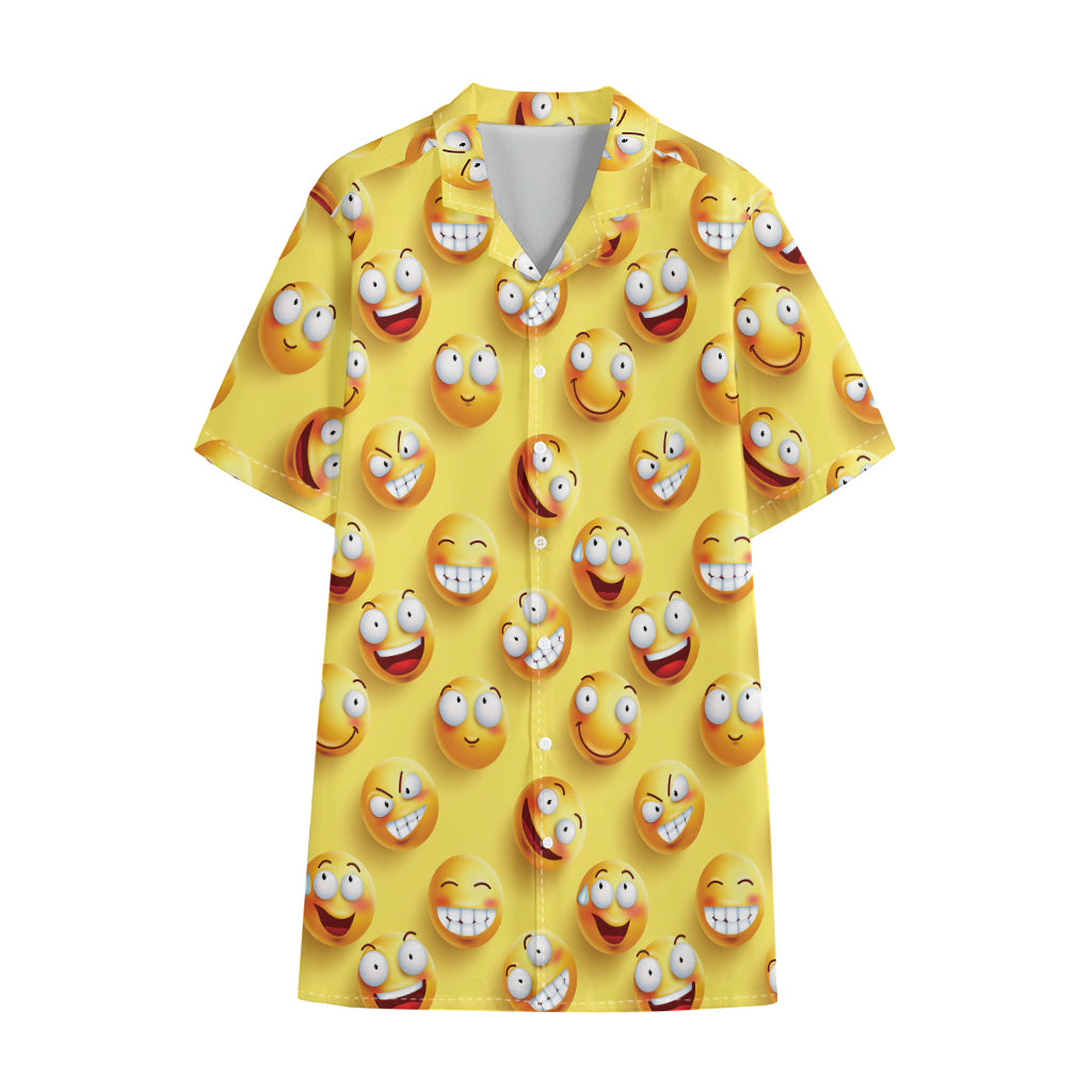 Crazy Emoji Pattern Print Cotton Hawaiian Shirt