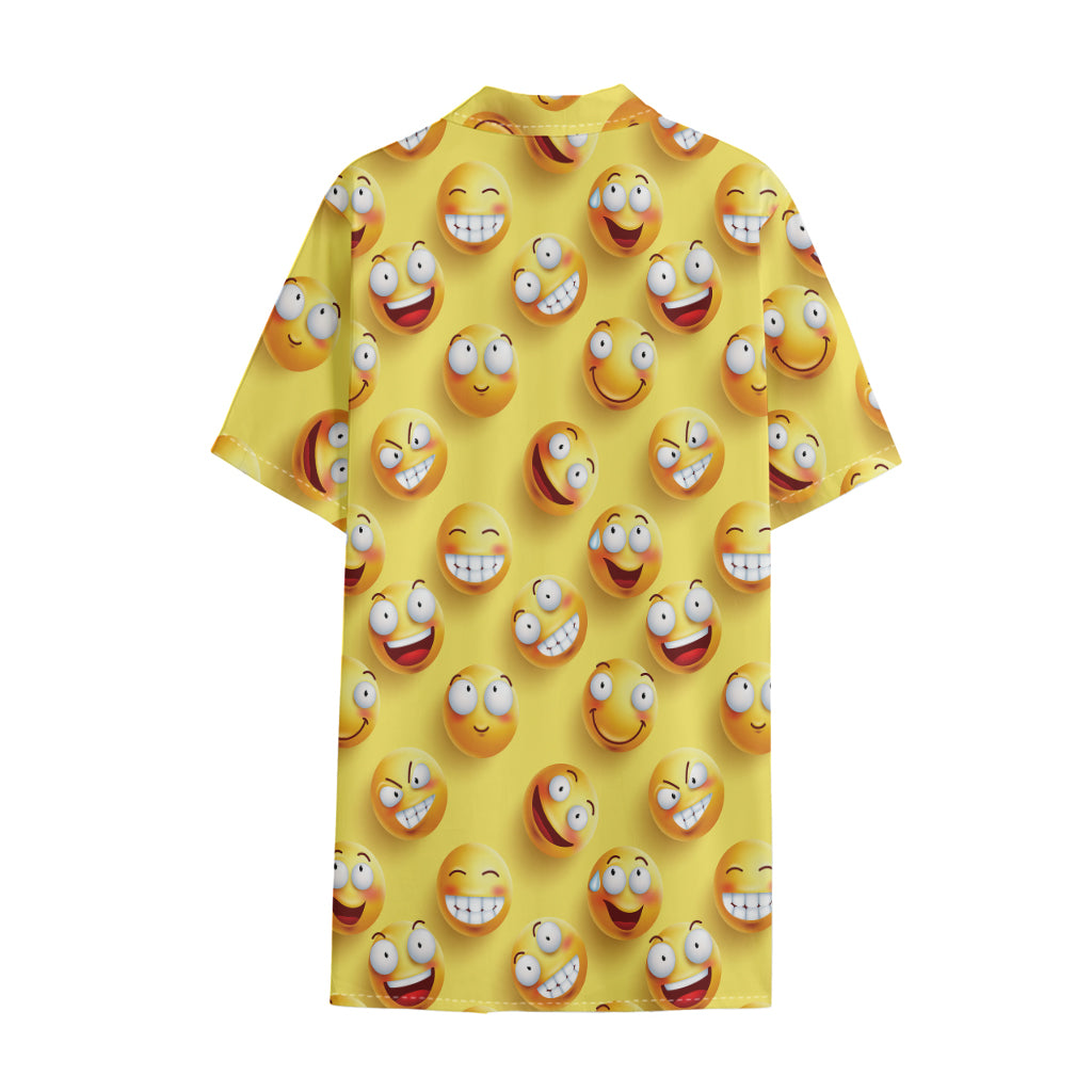 Crazy Emoji Pattern Print Cotton Hawaiian Shirt