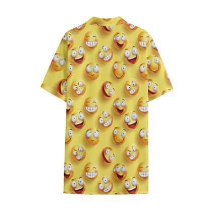 Crazy Emoji Pattern Print Cotton Hawaiian Shirt