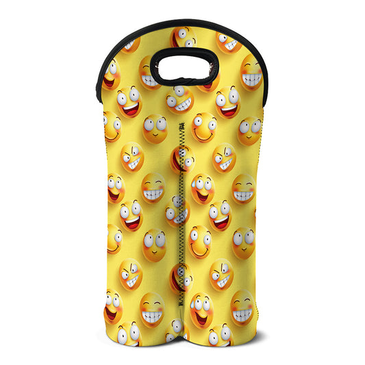 Crazy Emoji Pattern Print Double Neoprene Wine Tote