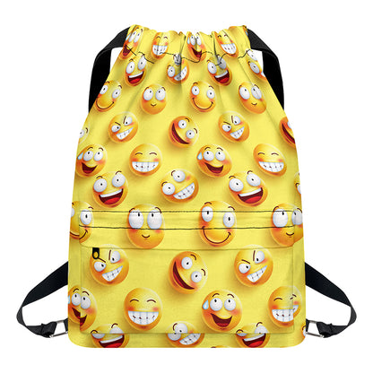 Crazy Emoji Pattern Print Drawstring Backpack
