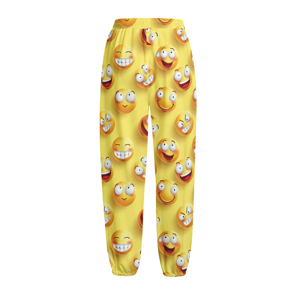 Crazy Emoji Pattern Print Fleece Lined Knit Pants