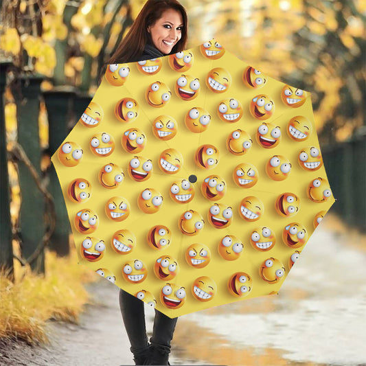 Crazy Emoji Pattern Print Foldable Umbrella