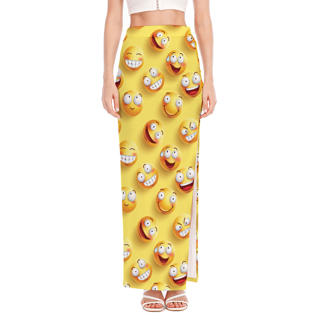 Crazy Emoji Pattern Print High Slit Maxi Skirt