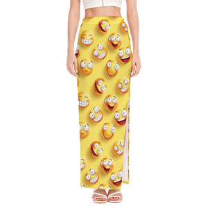 Crazy Emoji Pattern Print High Slit Maxi Skirt