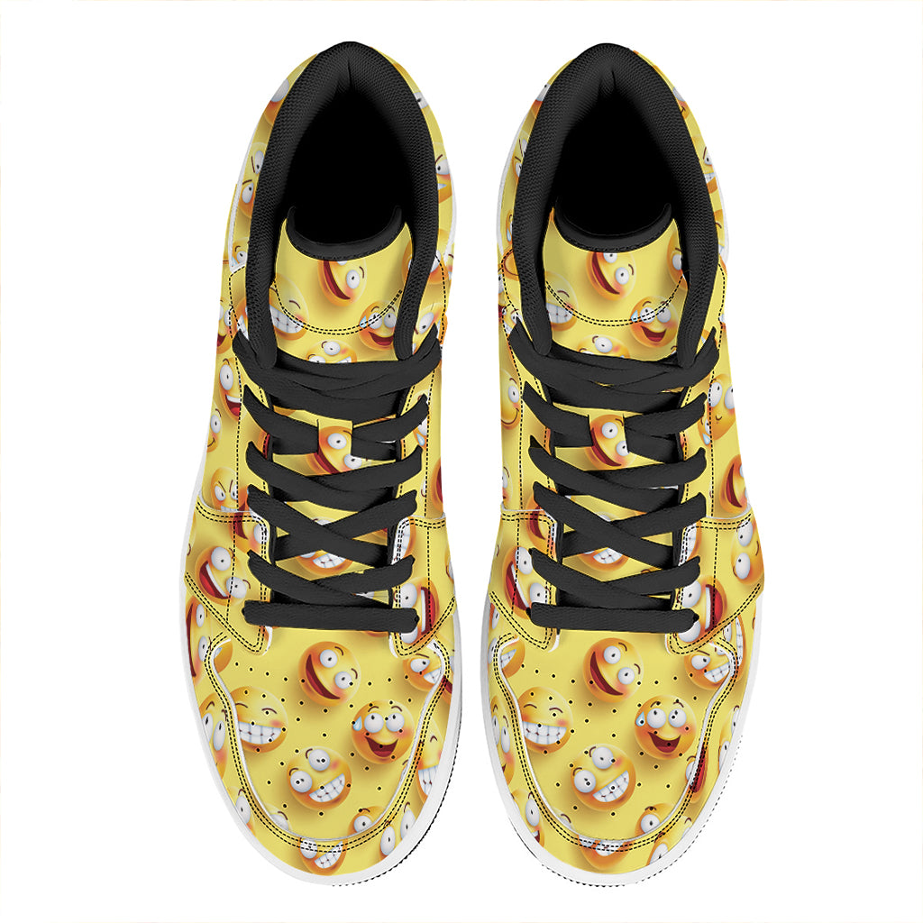 Crazy Emoji Pattern Print High Top Leather Sneakers