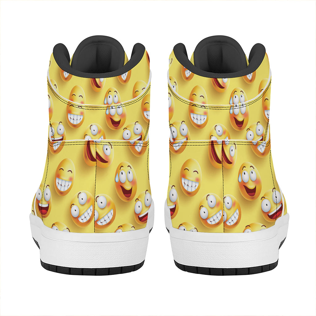 Crazy Emoji Pattern Print High Top Leather Sneakers