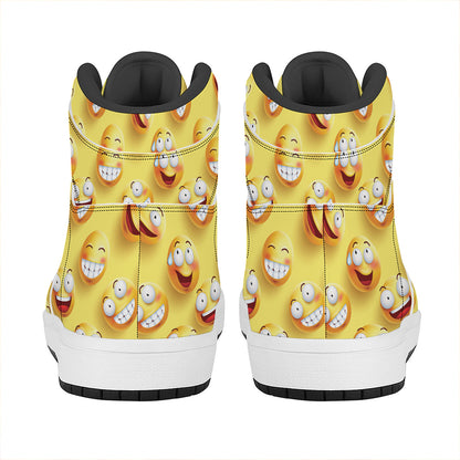 Crazy Emoji Pattern Print High Top Leather Sneakers