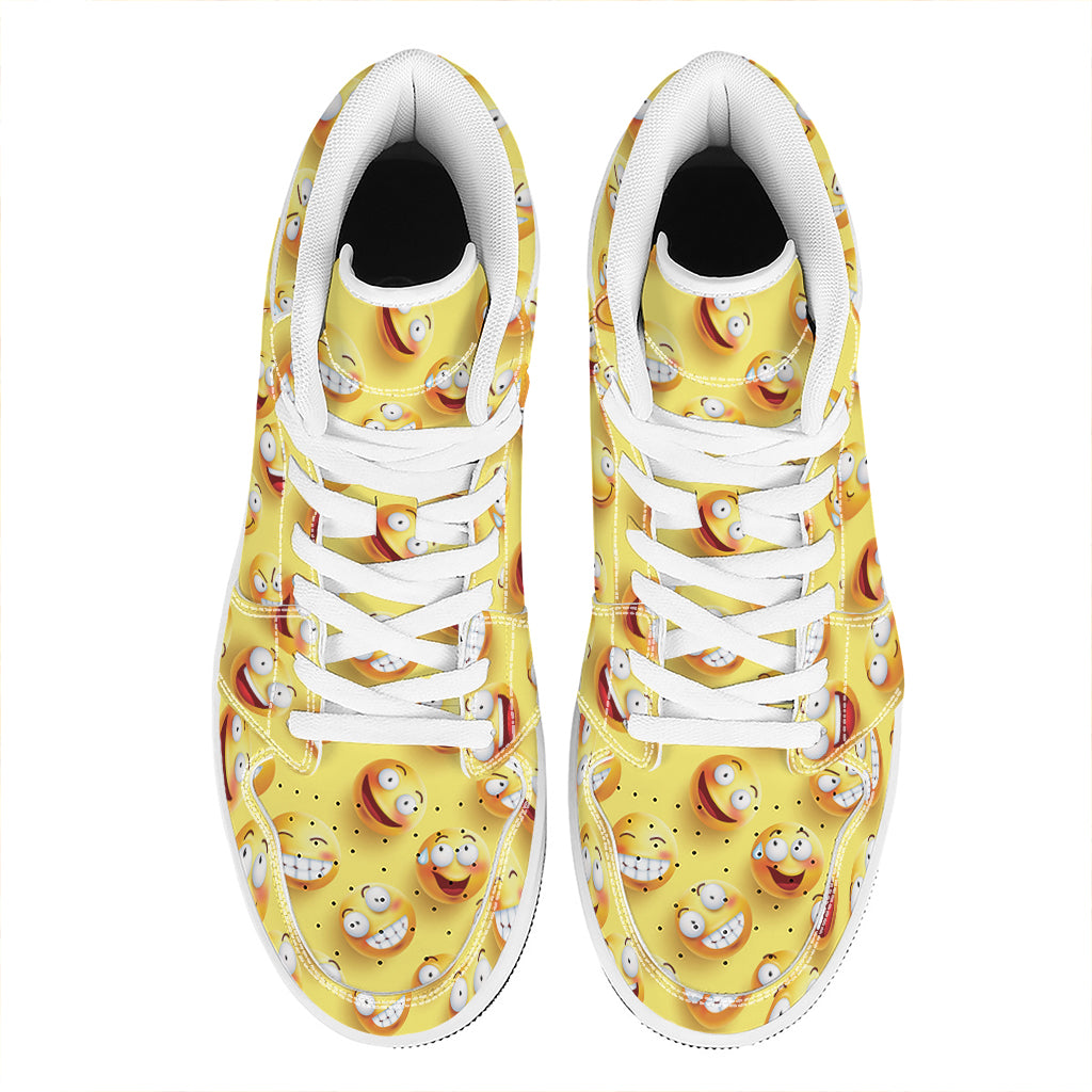Crazy Emoji Pattern Print High Top Leather Sneakers