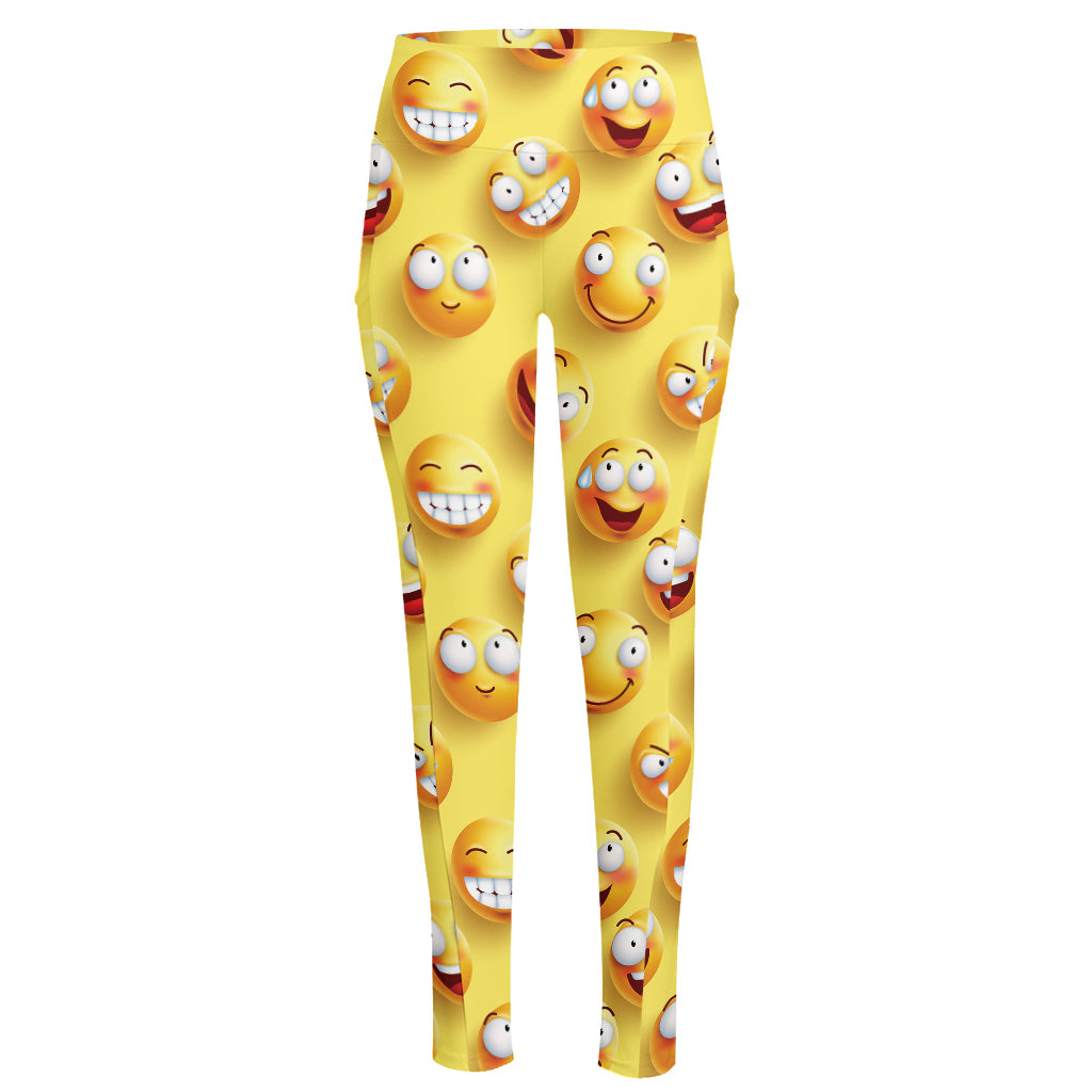 Crazy Emoji Pattern Print High-Waisted Pocket Leggings