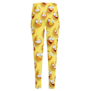 Crazy Emoji Pattern Print High-Waisted Pocket Leggings