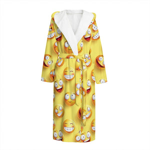 Crazy Emoji Pattern Print Hooded Bathrobe