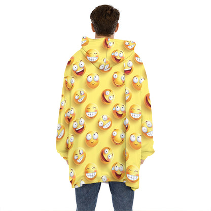Crazy Emoji Pattern Print Hoodie Blanket