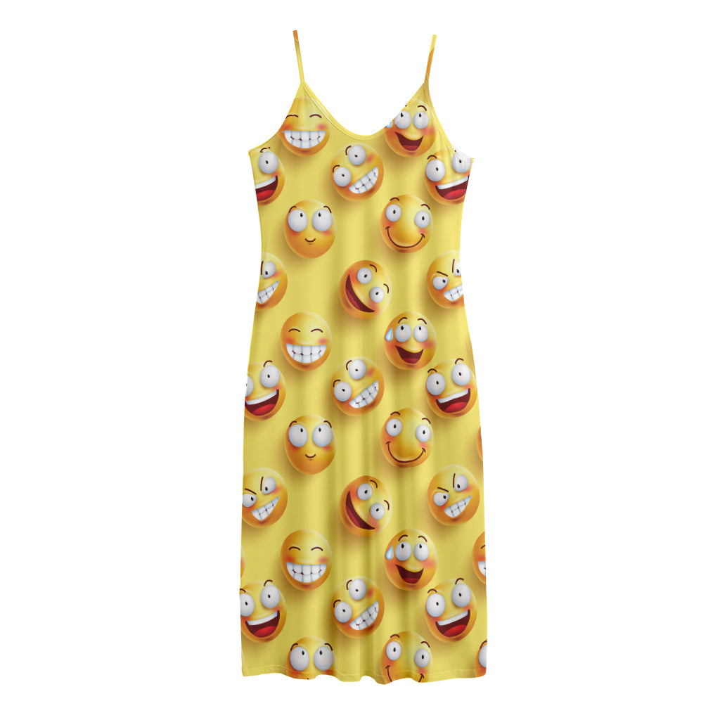 Crazy Emoji Pattern Print Jersey Midi Cami Dress