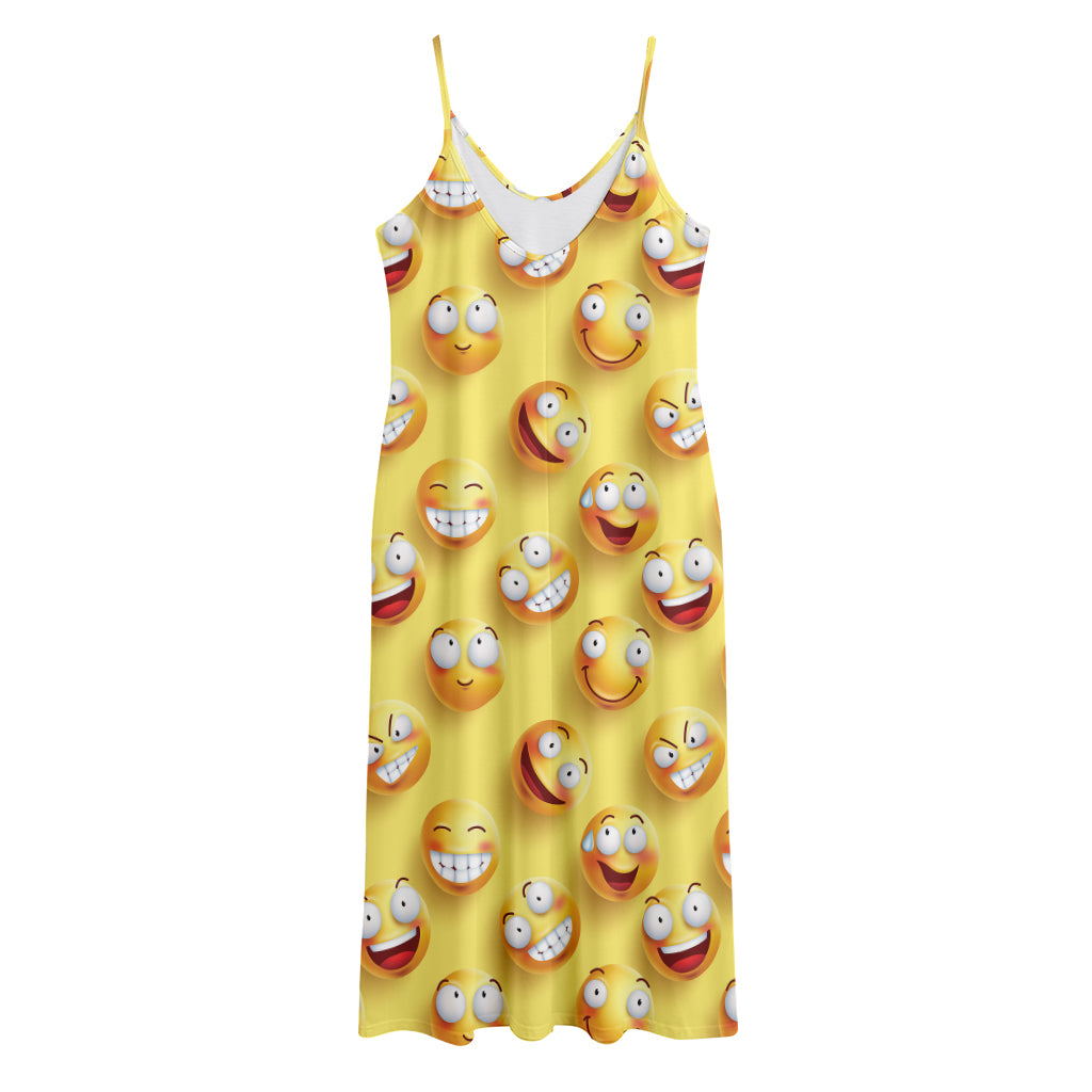 Crazy Emoji Pattern Print Jersey Midi Cami Dress