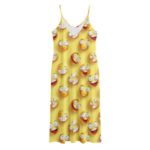 Crazy Emoji Pattern Print Jersey Midi Cami Dress