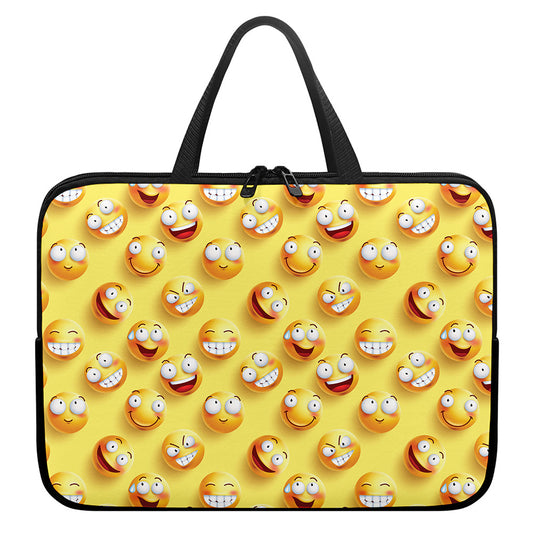Crazy Emoji Pattern Print Laptop Sleeve With Handle