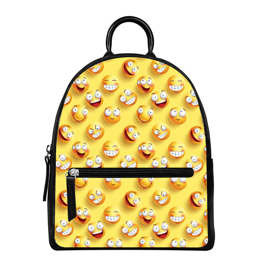 Crazy Emoji Pattern Print Leather Backpack