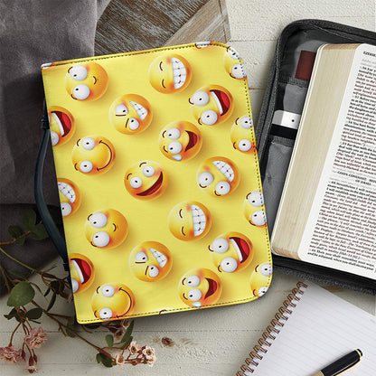 Crazy Emoji Pattern Print Leather Bible Cover
